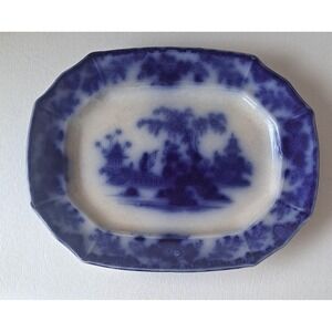 Antique Flow Blue Ironstone Platter "Scinde" by J & G Alcock  Rare 10x8
